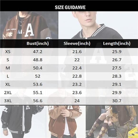 Men's Varsity College Jacket Baseball Bomber Jacket Vintage Sweatshirt Coat - Picture 6 of 6